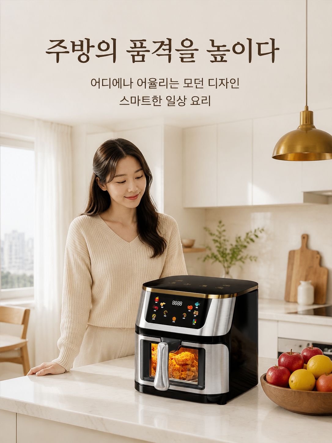 가정용 대용량 터치식 다용도 에어프라이기 스테인레스 가시 전기프라이기