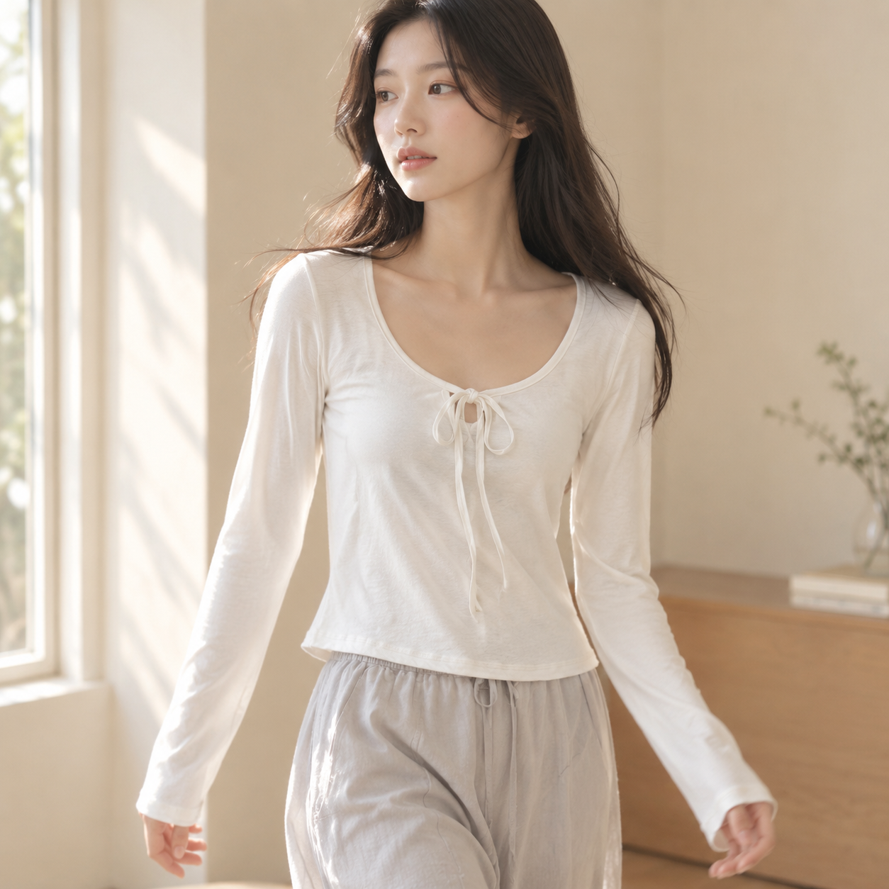신상 봄가을 스트랩 캐주얼 긴팔 티셔츠 여성