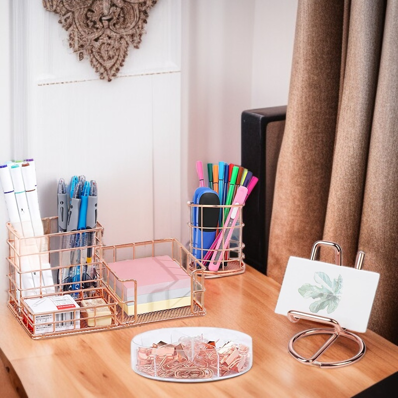 Set de organizador de escritorio metálico, con portalápices
