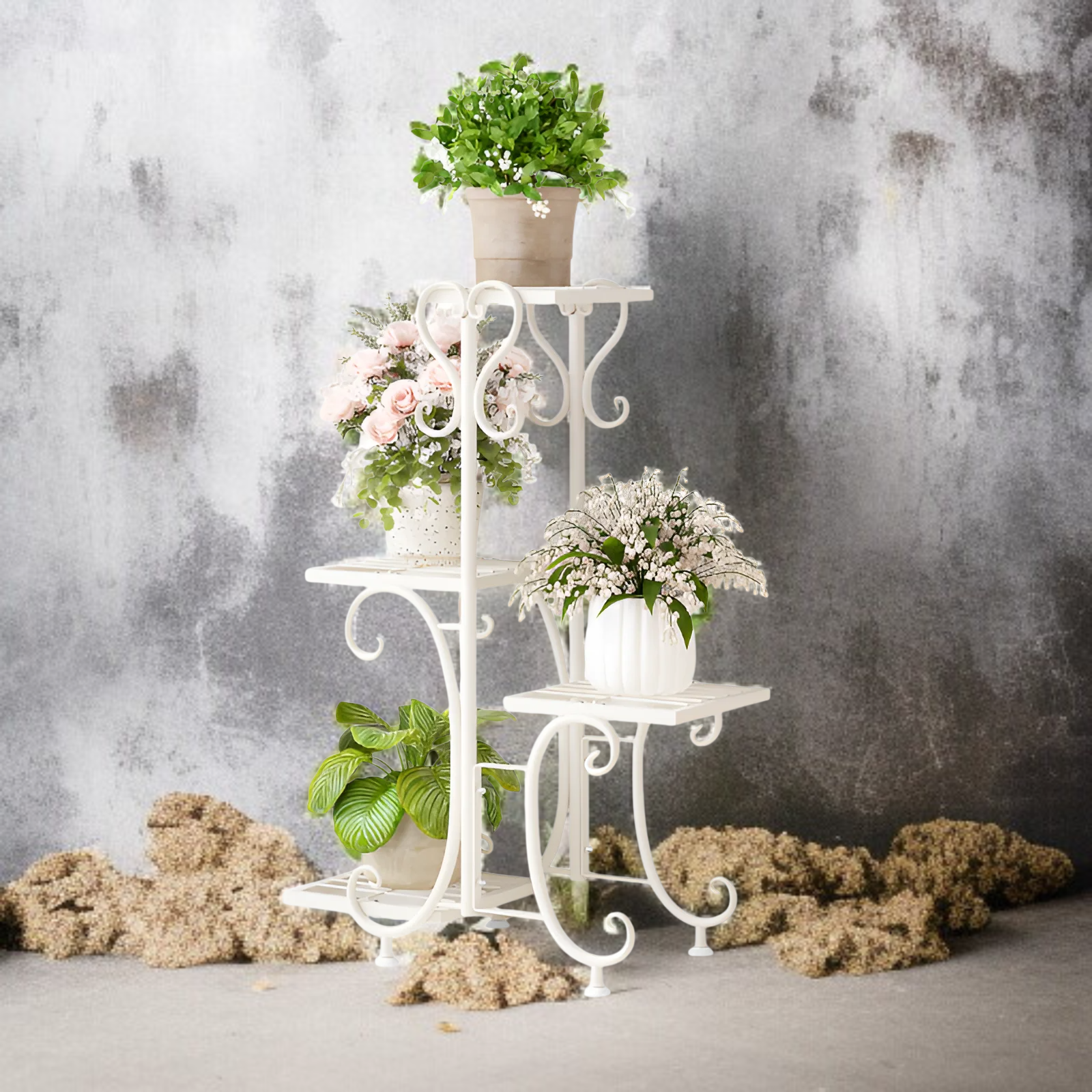 Bodenstehendes Pflanzenregal aus Schmiedeeisen, nordischer Stil, 50x80x25cm, Gartenregal