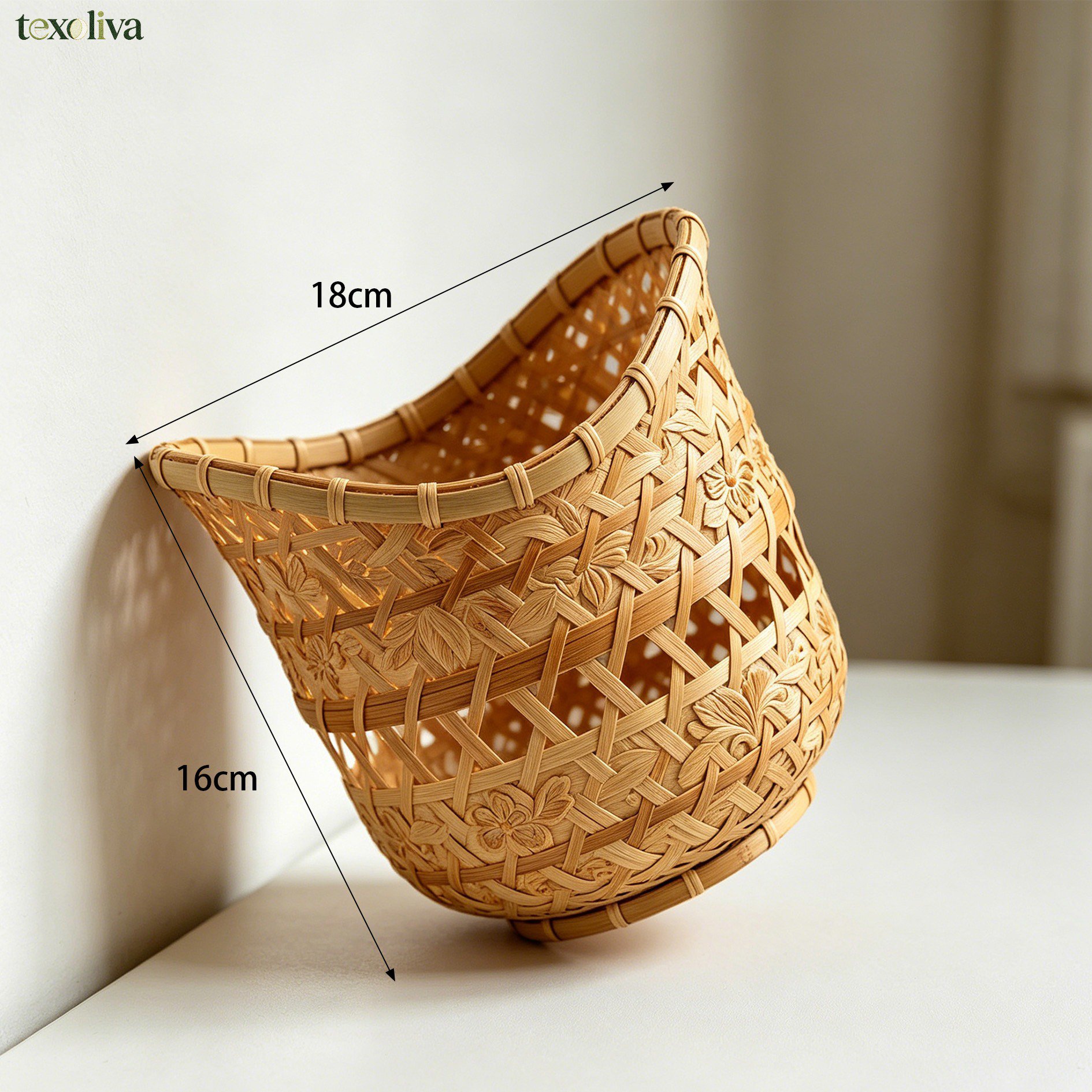 Eco-friendly bamboo basket hanging on living room wall
