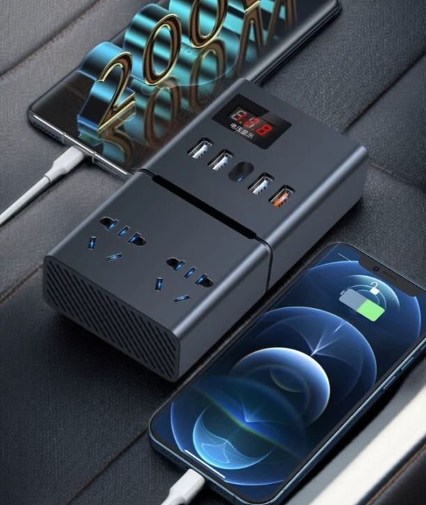 カー・パワー・コンバーター 家庭用デジタルディスプレイ車インバーター 超高速充電バン充電ソケットコンバーター