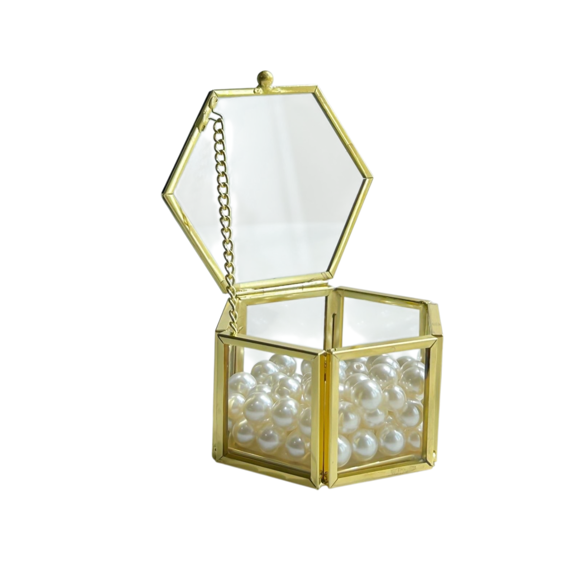 Hexagonal Gold Glass Jewelry Storage Box, Ring Display Box, Ornament
