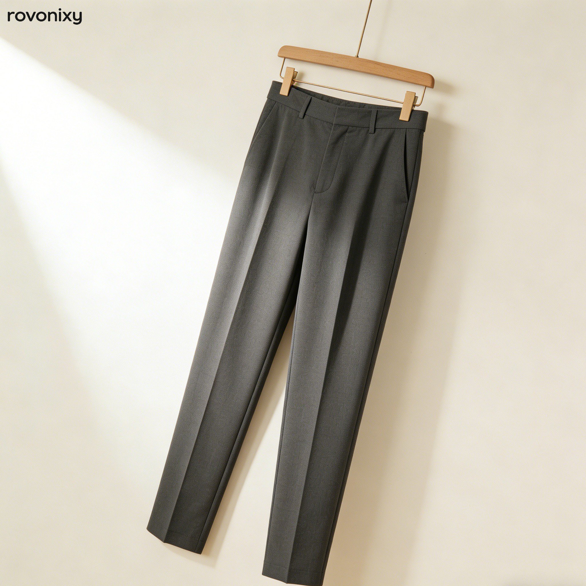 กางเกงสแล็คเอวสูงทรงเข้ารูปสีดำ