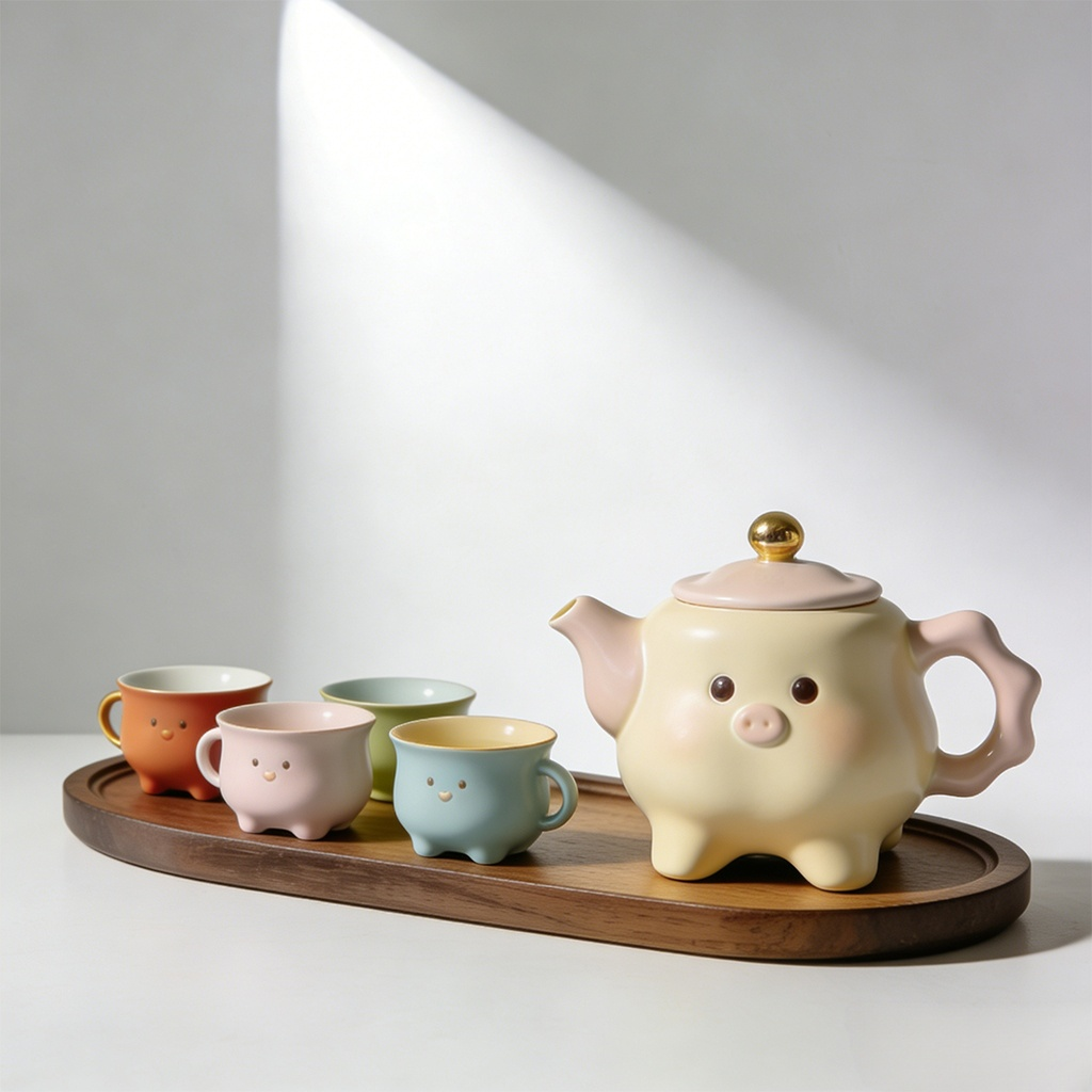 가정용 주전자와 컵 차 트레이 세트 전체 모습