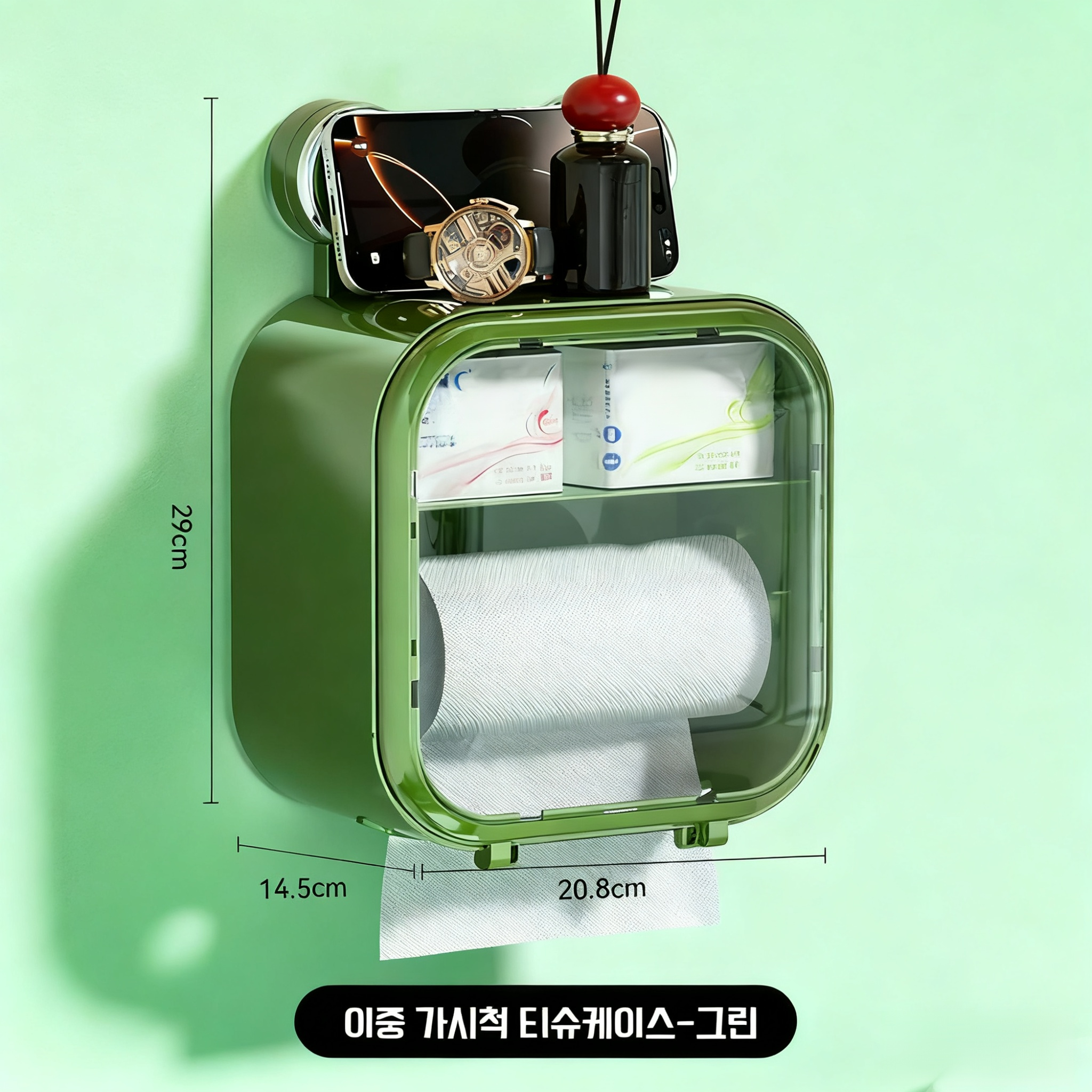 흡착식 벽걸이 방수 투명 화장지 케이스