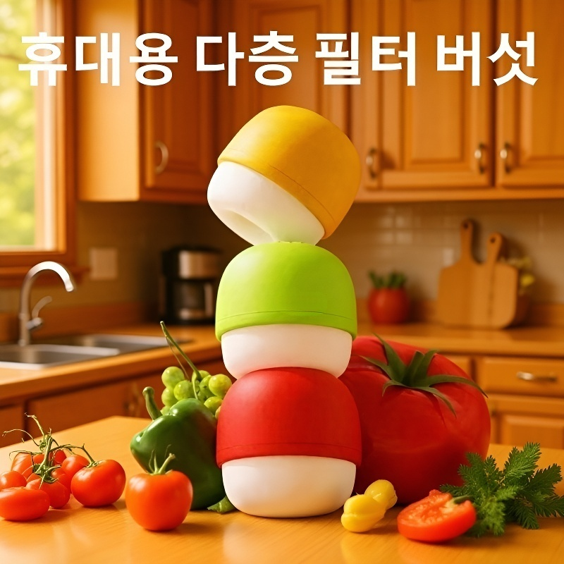 깨끗한 물이 흐르는 정수기 필터 장착 수도꼭지