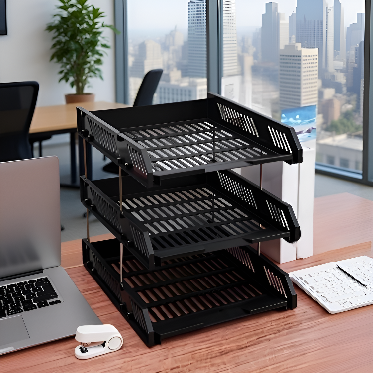 깔끔한 책상 위의 문서 보관함