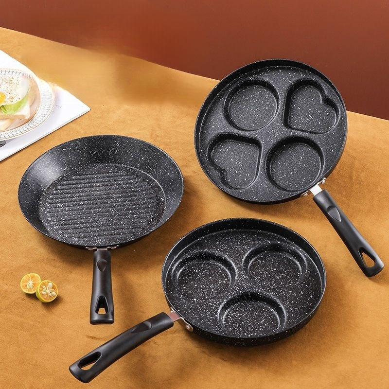 キッチン家庭用パン卵団子パンストライプハート型ノンスティックオムレツパンフラットボトムノンスティックパンウェア