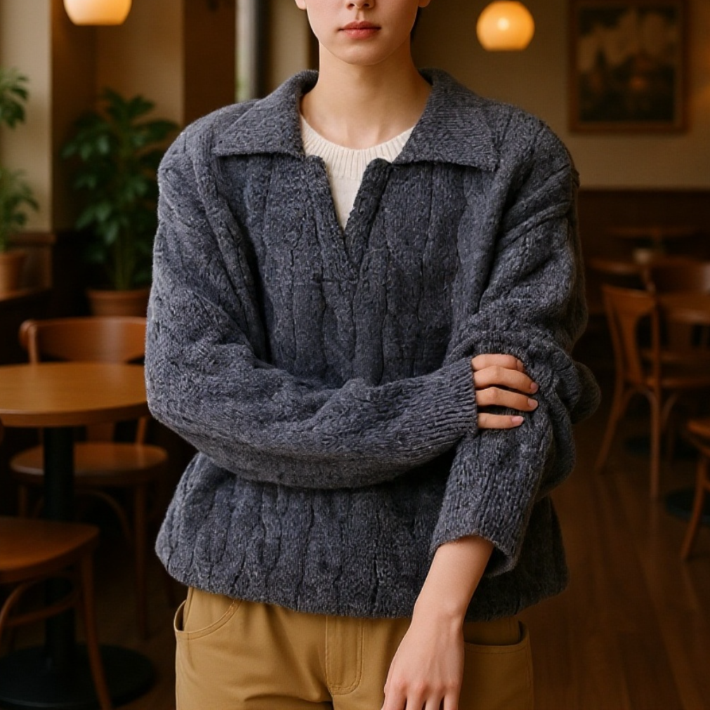 アメリカンスタイルのフェイクツーピース V ネック セーター、オーバーサイズ、厚手のニットウェア、暖かくて着心地が良い、ユニセックス、秋冬用、ゆったりとしたリラックススタイルのウール ベースレイヤー 