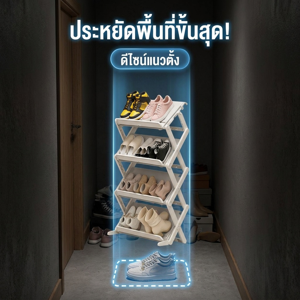ชั้นวางรองเท้าหลายชั้นแบบพับได้ ประหยัดพื้นที่สำหรับบ้าน