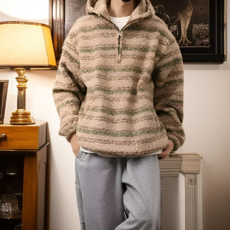 Abrigo de lana rayada estilo japonés y suéter retro holgado para hombre, primavera 2026