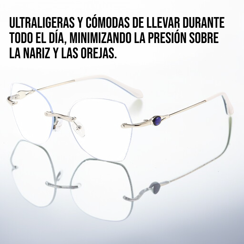 Gafas de lectura para mujer con montura biselada y sin marco