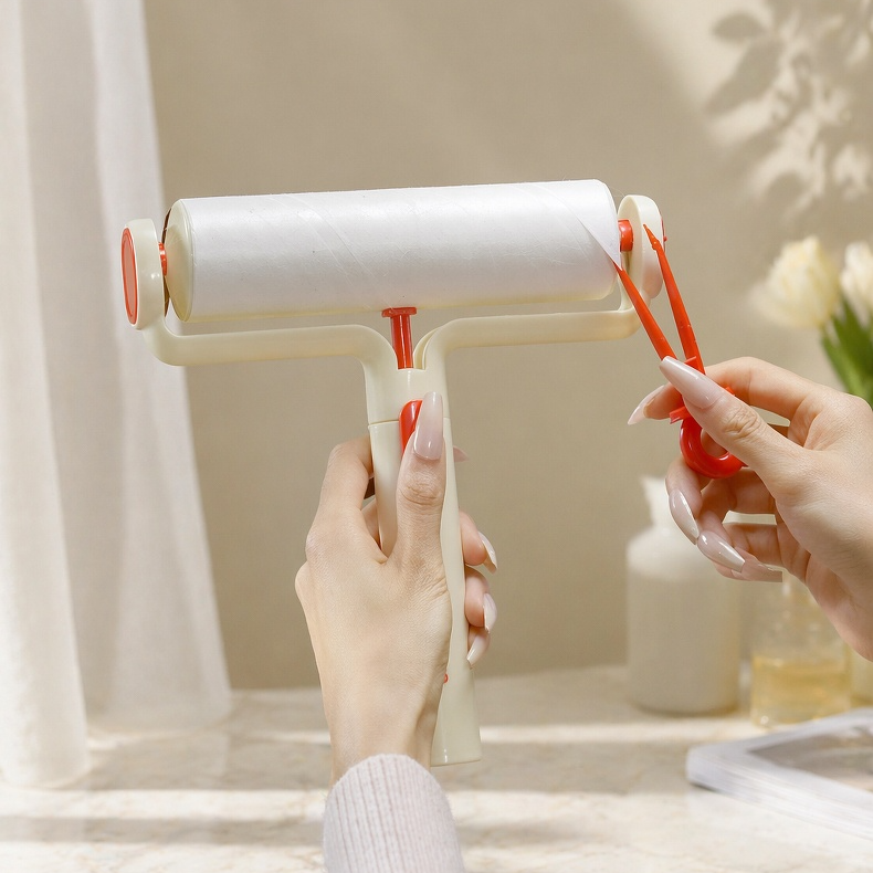 Lint Roller with Tweezers, No-Tear Design