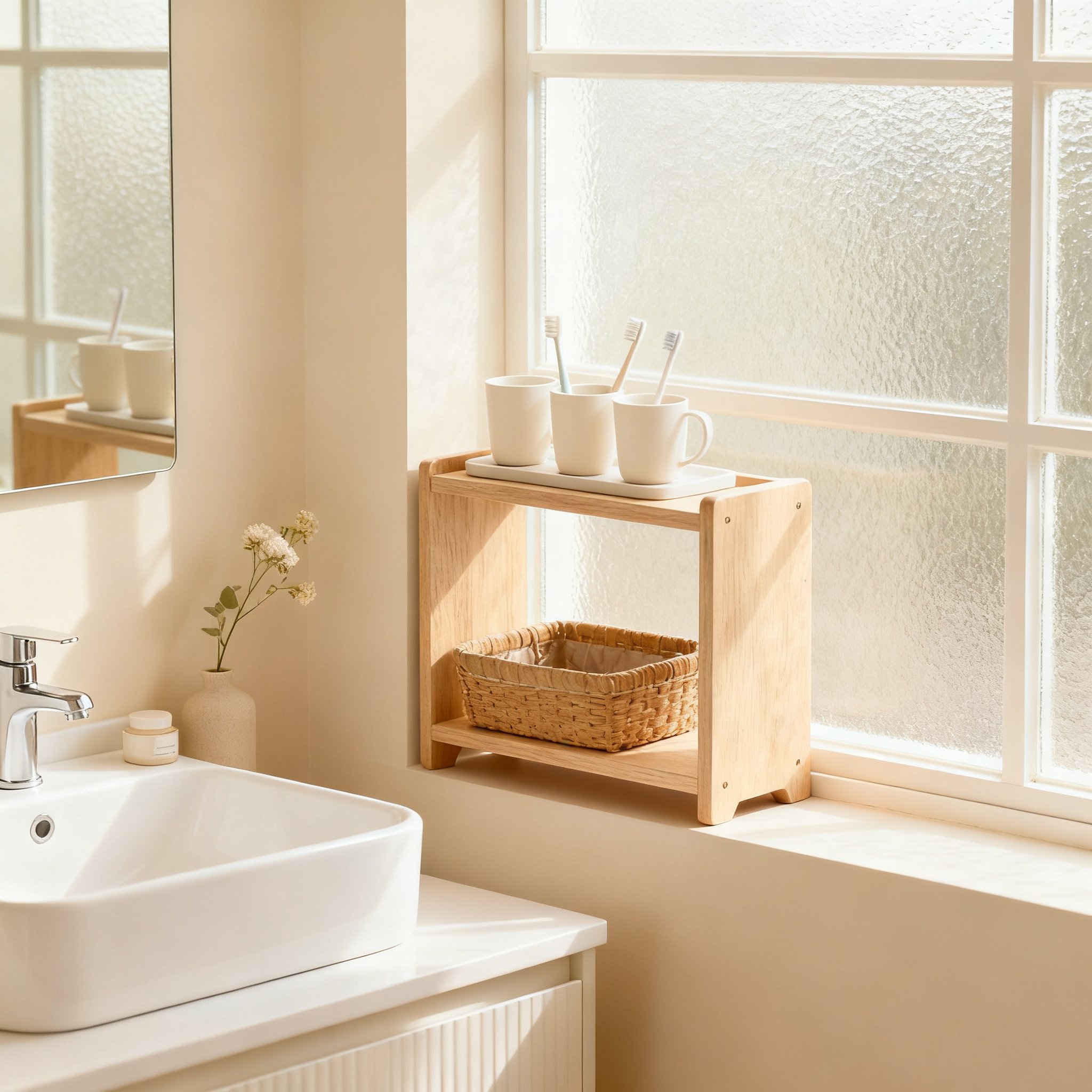 욕실 원목 장식 선반