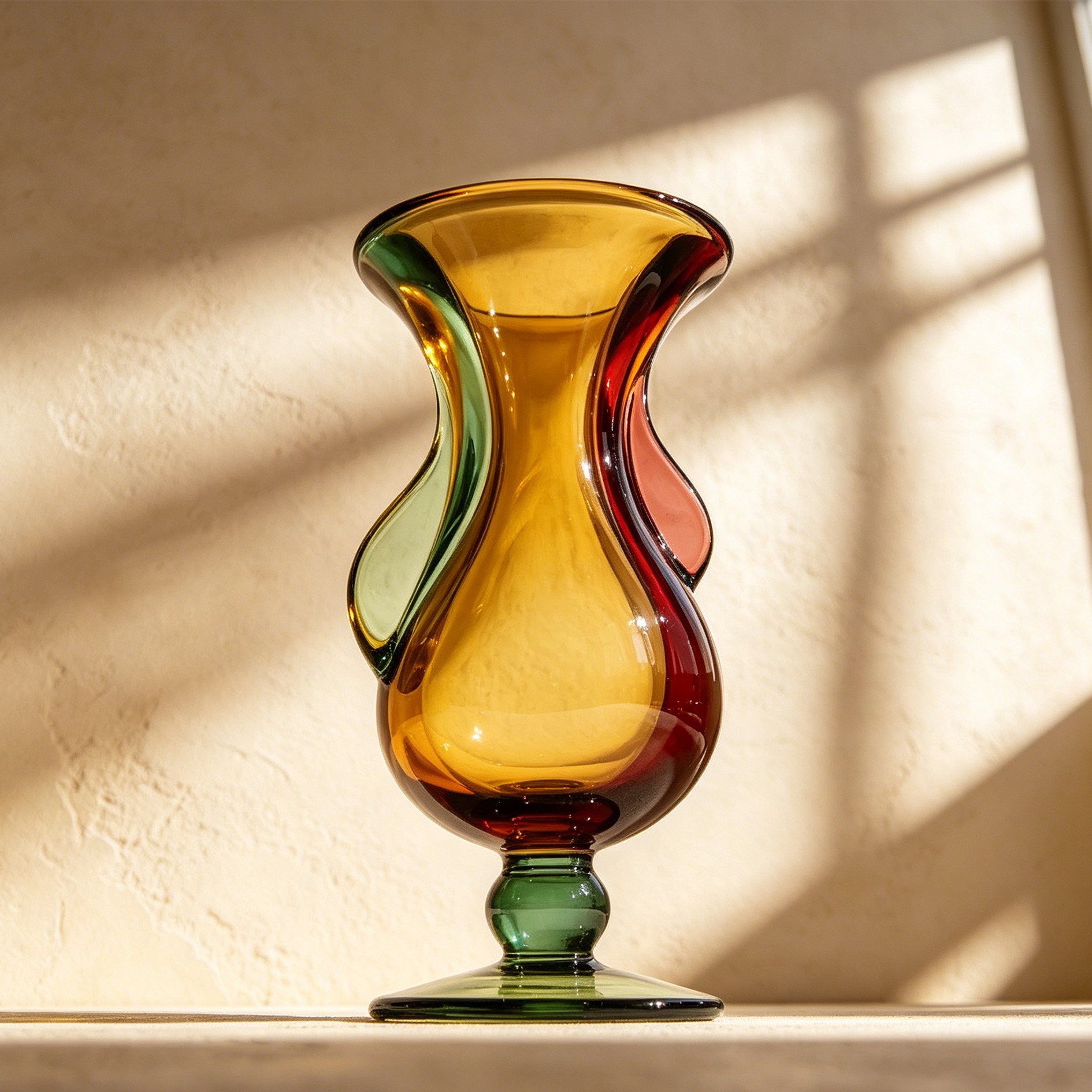 Vibrant colored glass vase with elegant design