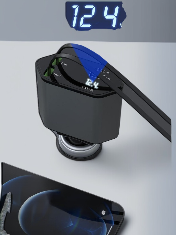 쿼드 인치 180° 회전 차량용 충전기 충전기 차량용 급속 충전 간편 쿼드 인치