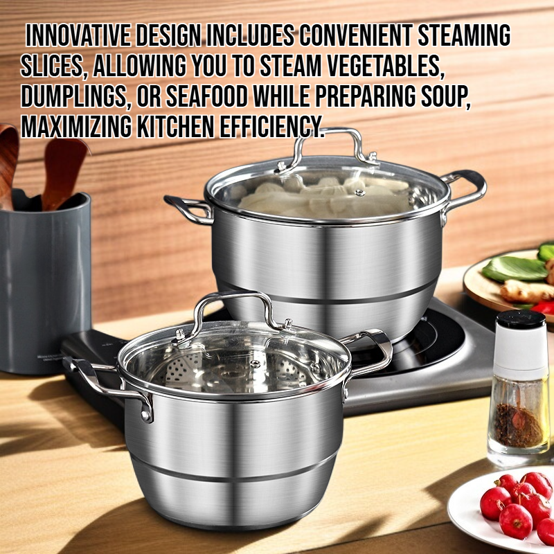 Stainless steel multifunctional soup pot with steaming slices