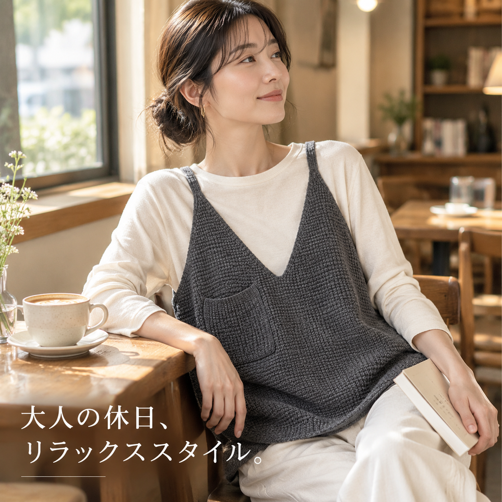 シンプルな春秋レディースゆったりニットキャミベスト
