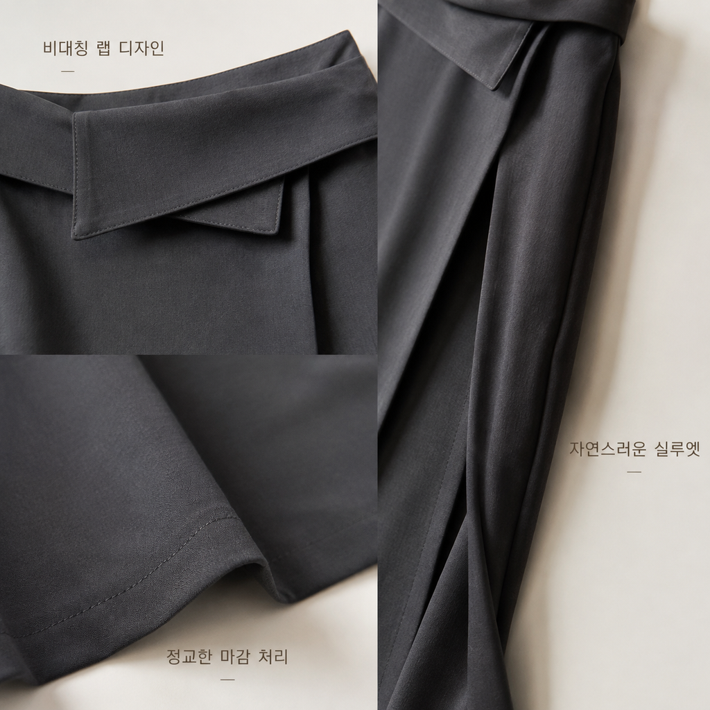 감각적인 프렌치 하이웨이스트 랩 버튼 롱 스커트 여성