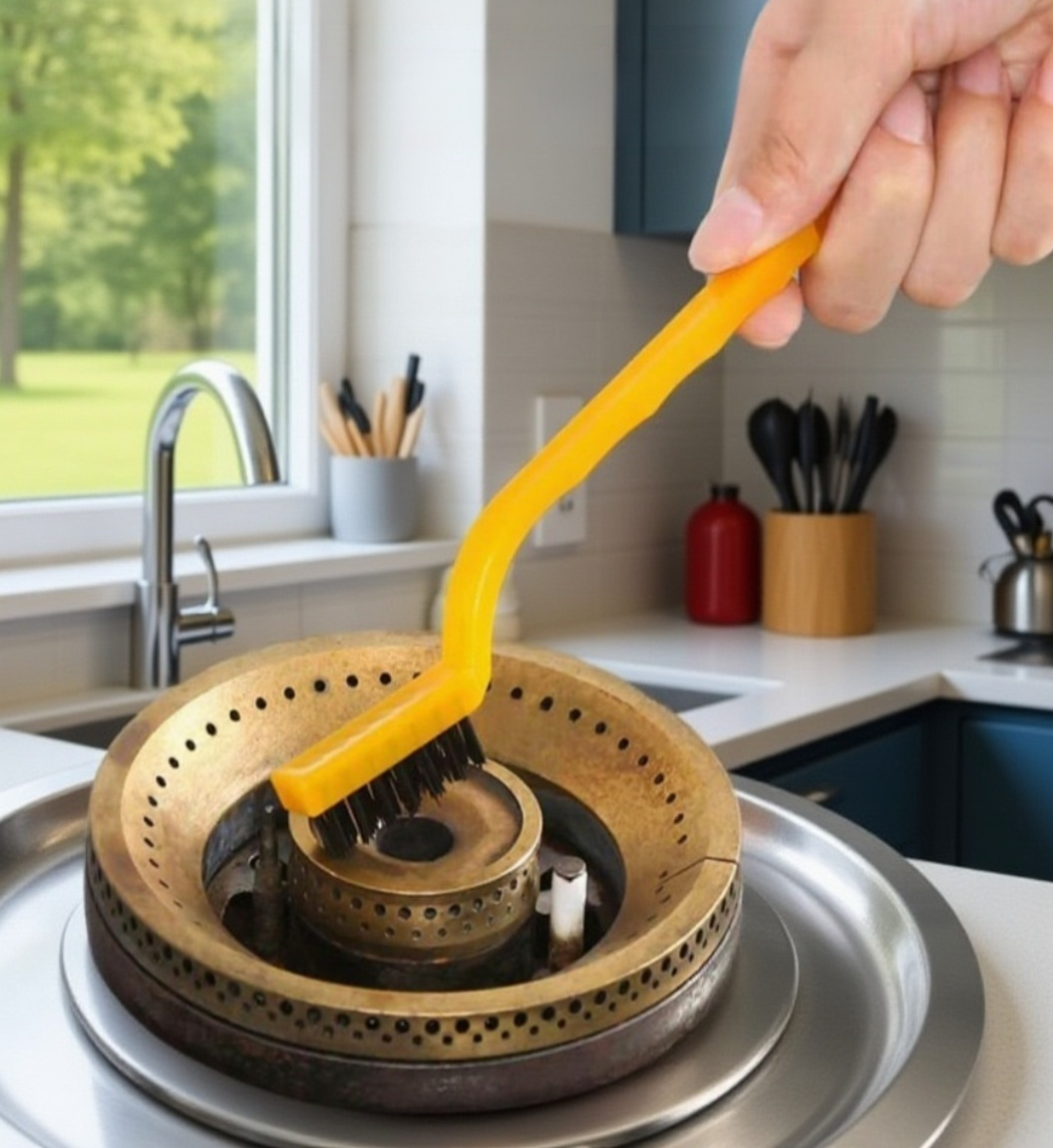 가스레인지 청소 브러시 사용 모습