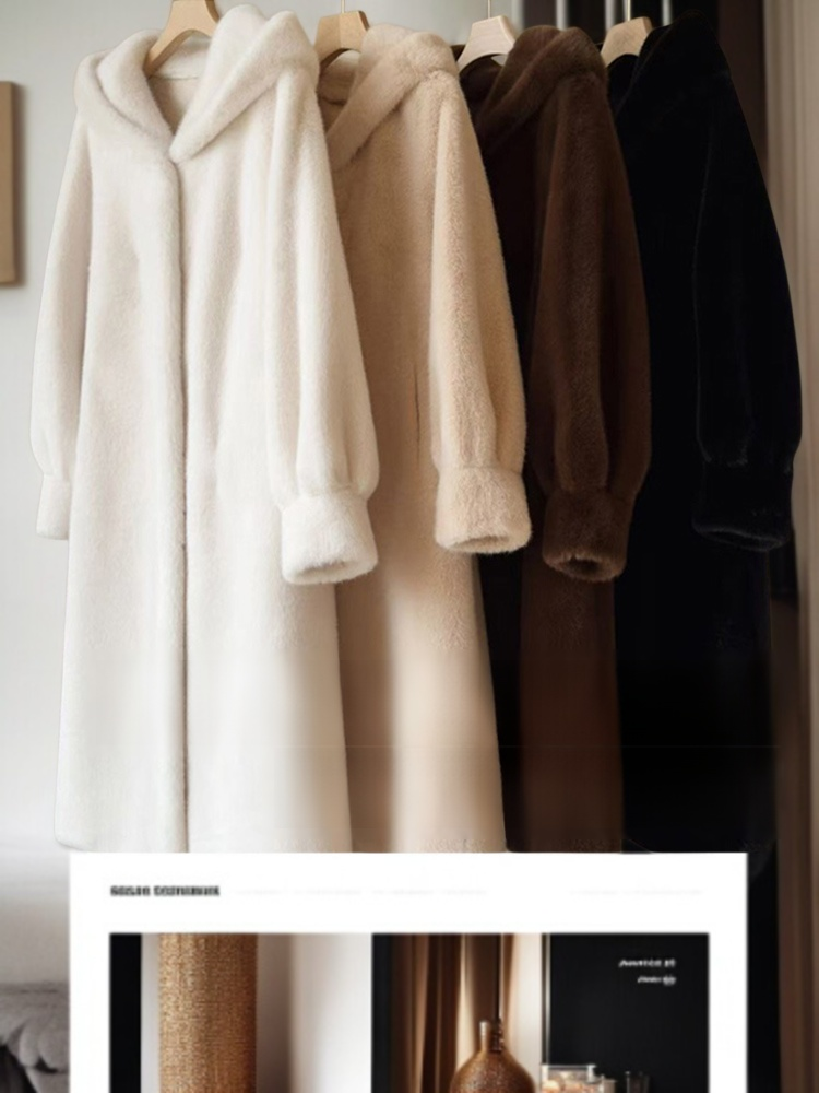 긴 후드 밍크 코트