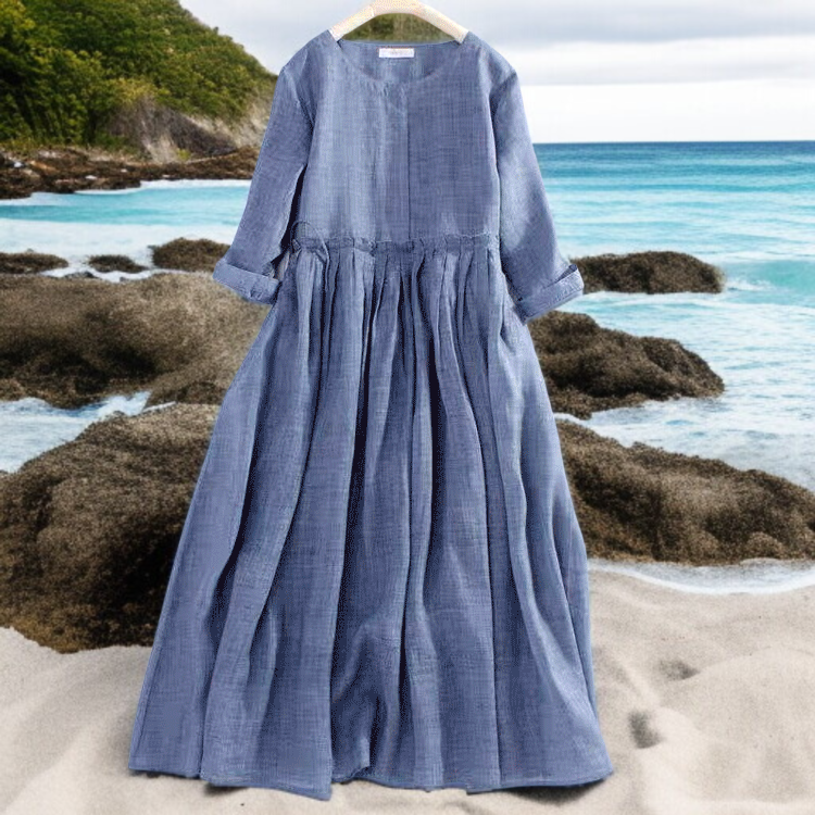 빅사이즈 여성 하프기장 허리 여리여리 원피스 편안한 긴팔 라운드넥 패션 봄여름 원피스