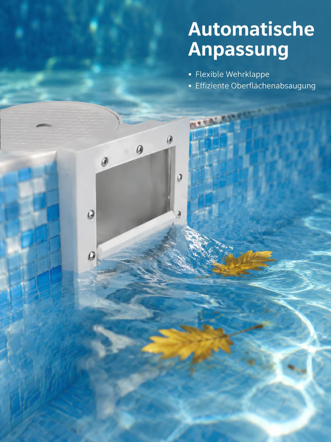 Blätter und Schmutz mit Kescher aus dem Pool entfernen