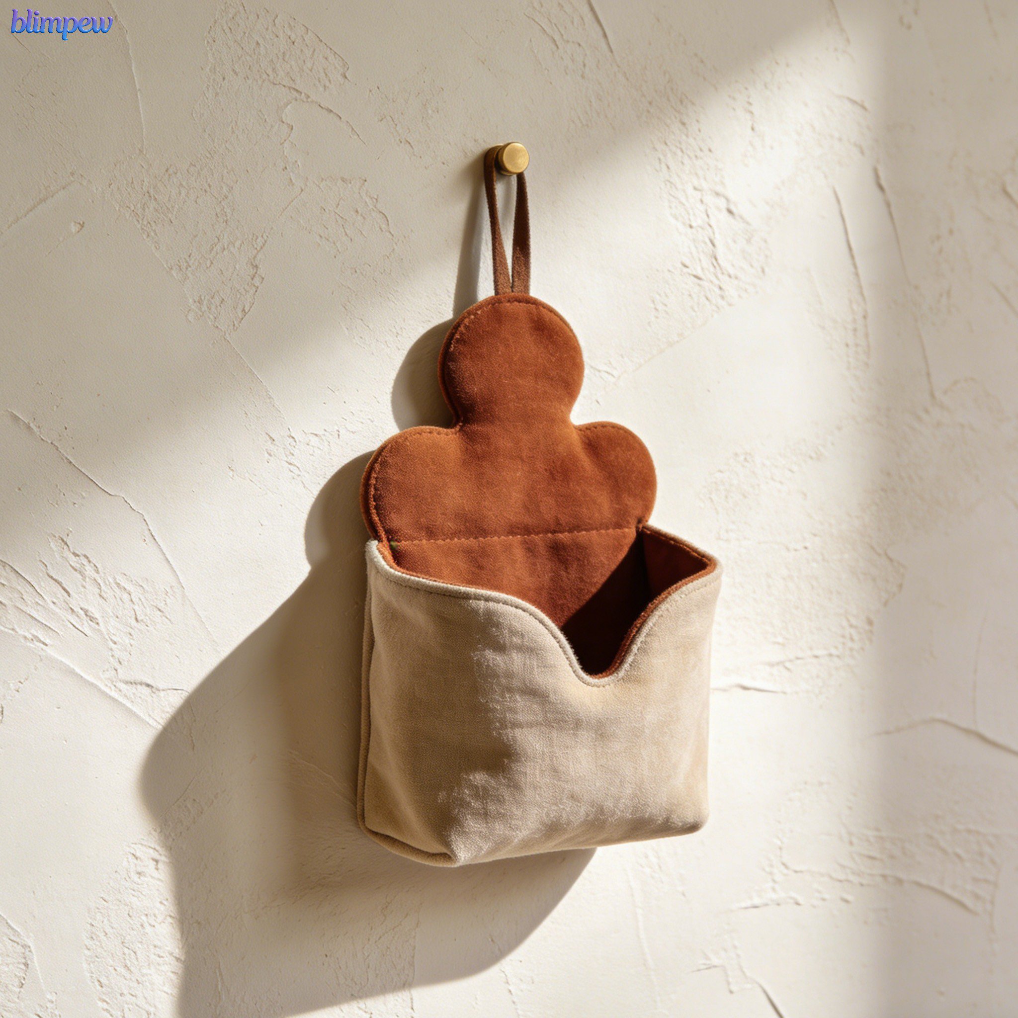 Set of 3 bedside fabric hanging pockets neatly attached to a bed
