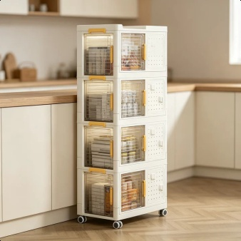 Große, moderne Aufbewahrungsbox gefaltet und entfaltet