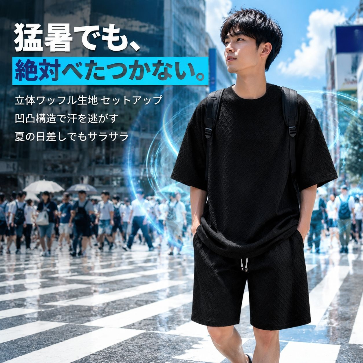 夏用メンズゆったり速乾トレーニングセット アイスシルク半袖