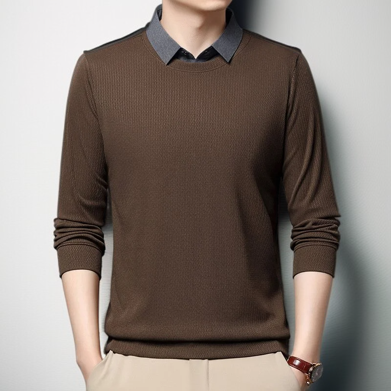 남자 얇은 긴팔 셔츠 비즈니스 캐주얼 페이크 투피스 남성 상의