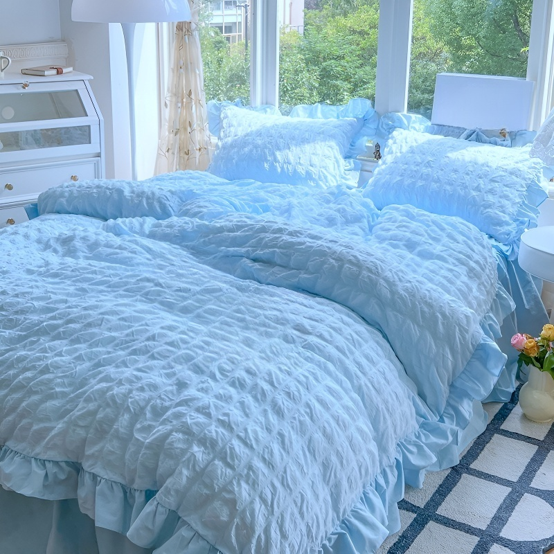 水洗棉泡泡紗提花床裙四件套