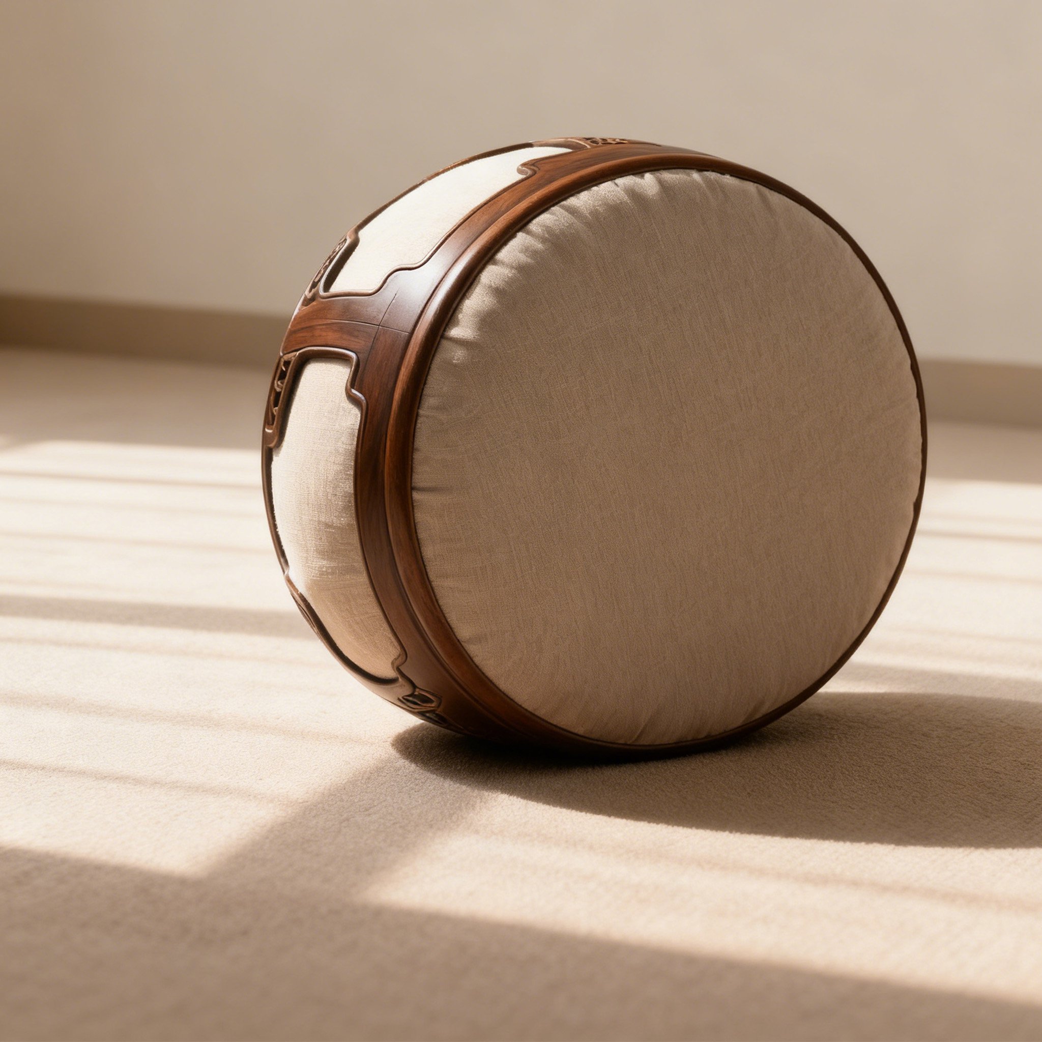 패브릭 원목 라운드 쿠션 스툴