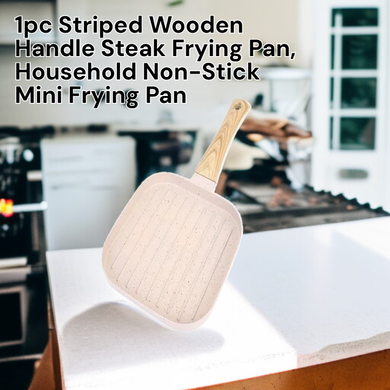 Striped Wooden Handle Non-Stick Mini Frying Pan, Home Kitchen Omelette and Egg Pan