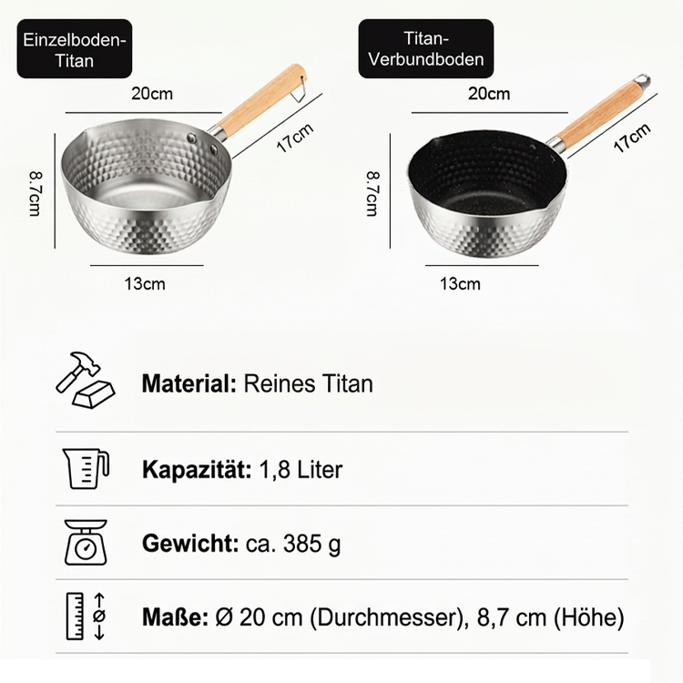 Japanischer Schneepfanne aus reinem Titan ohne Beschichtung