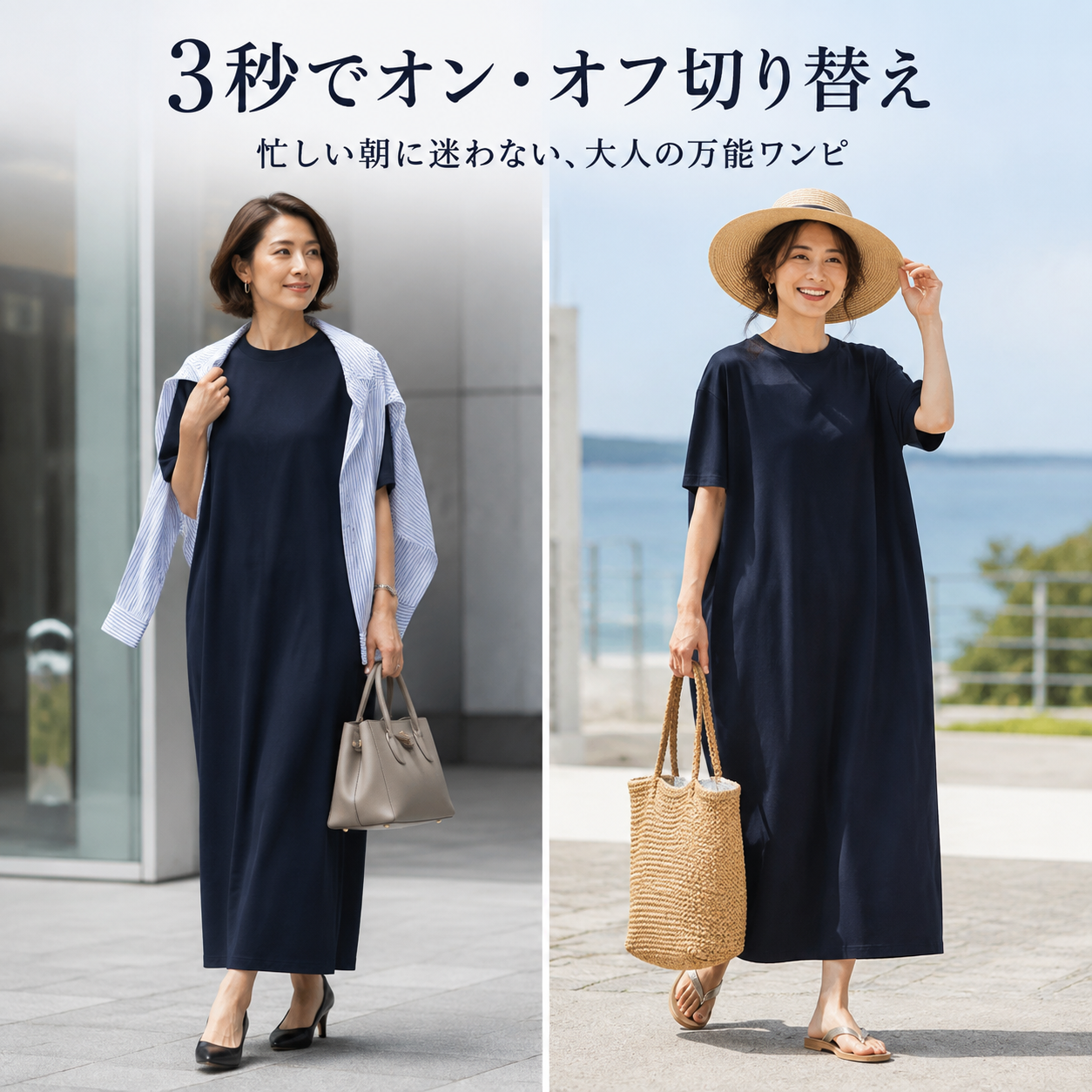 無地ラフスタイルTシャツワンピース ゆったり細見えおしゃれ半袖ドレス