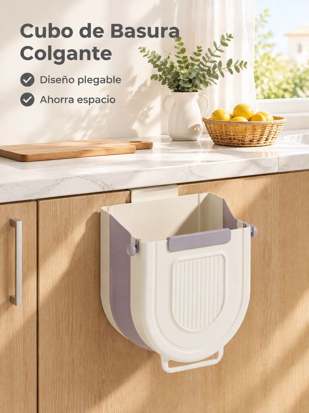 Cubo de basura plegable para cocina, de pared y sin taladrar