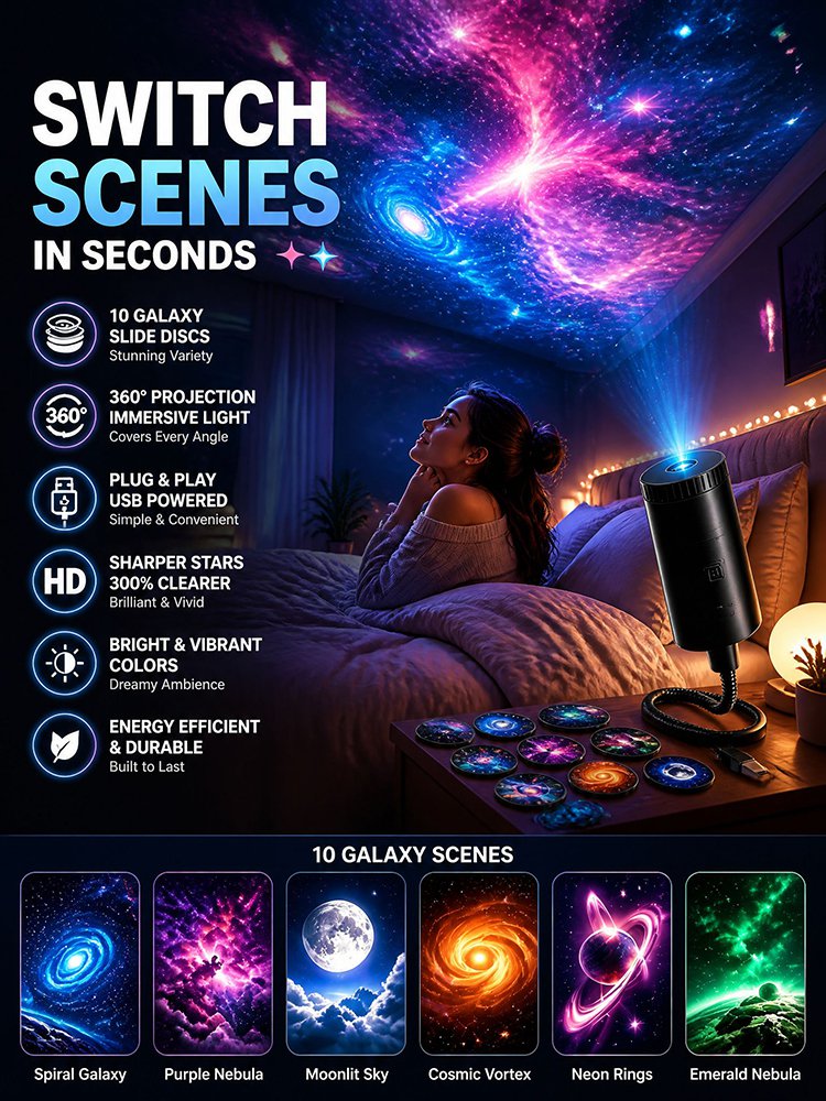 [Switch to a Starry Sky with a Single Click] Portable Starry Sky Projector