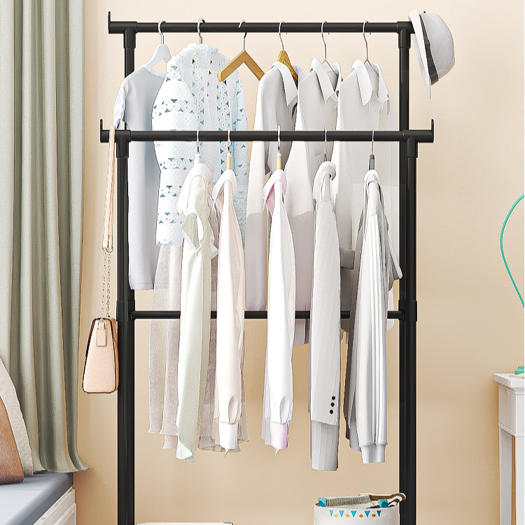 Freistehendes Garderobenregal mit Doppelstange und Schuhablage