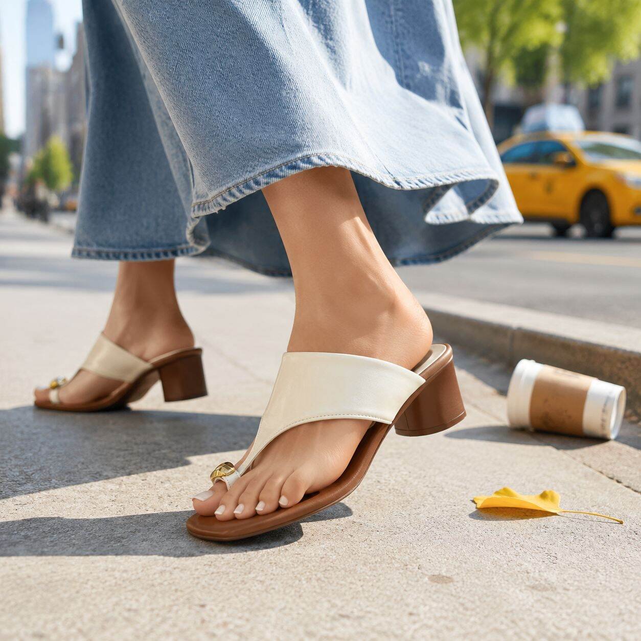 Summer New Retro Chunky Heel Flip-flops, Square Toe Fashion Women's Shoes