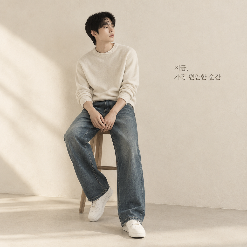 복고풍 스트레이트 진 남성 봄가을