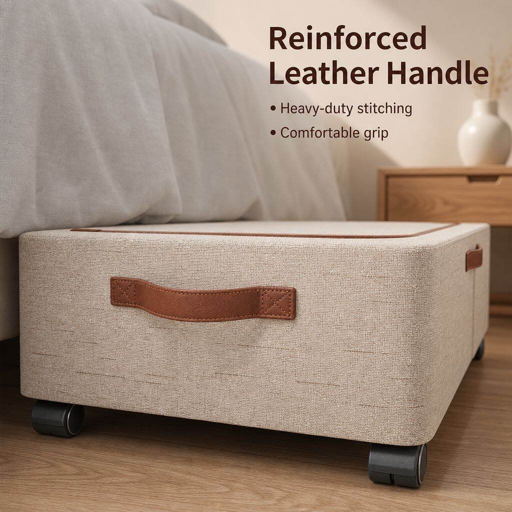 Cotton and linen under-bed storage box with wheels and lid, flat household clothing and quilt storag