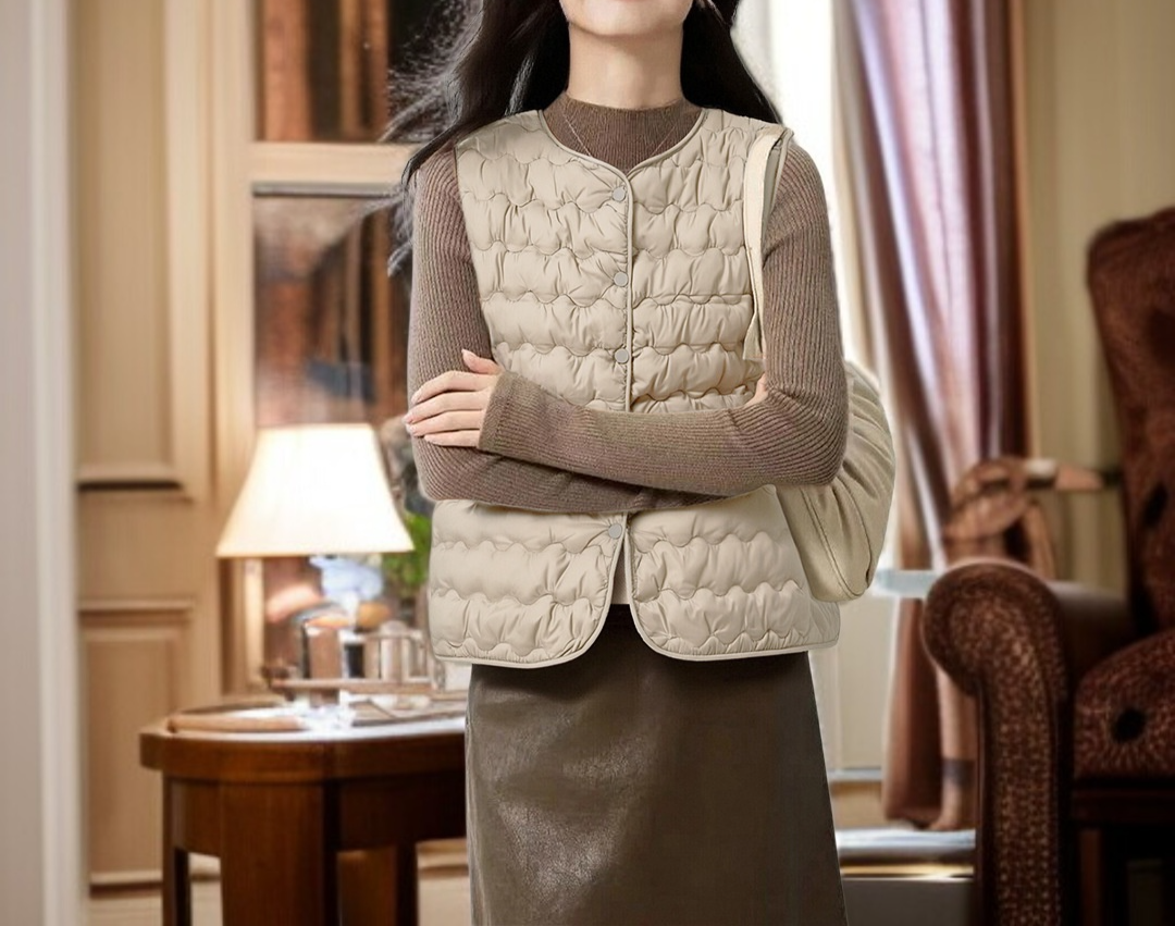 Layered look with women's cotton vest over shirt