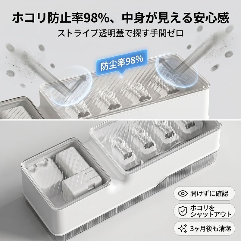 充電ケーブル収納ボックス電源タップ整理器スマホ充電器収納箱