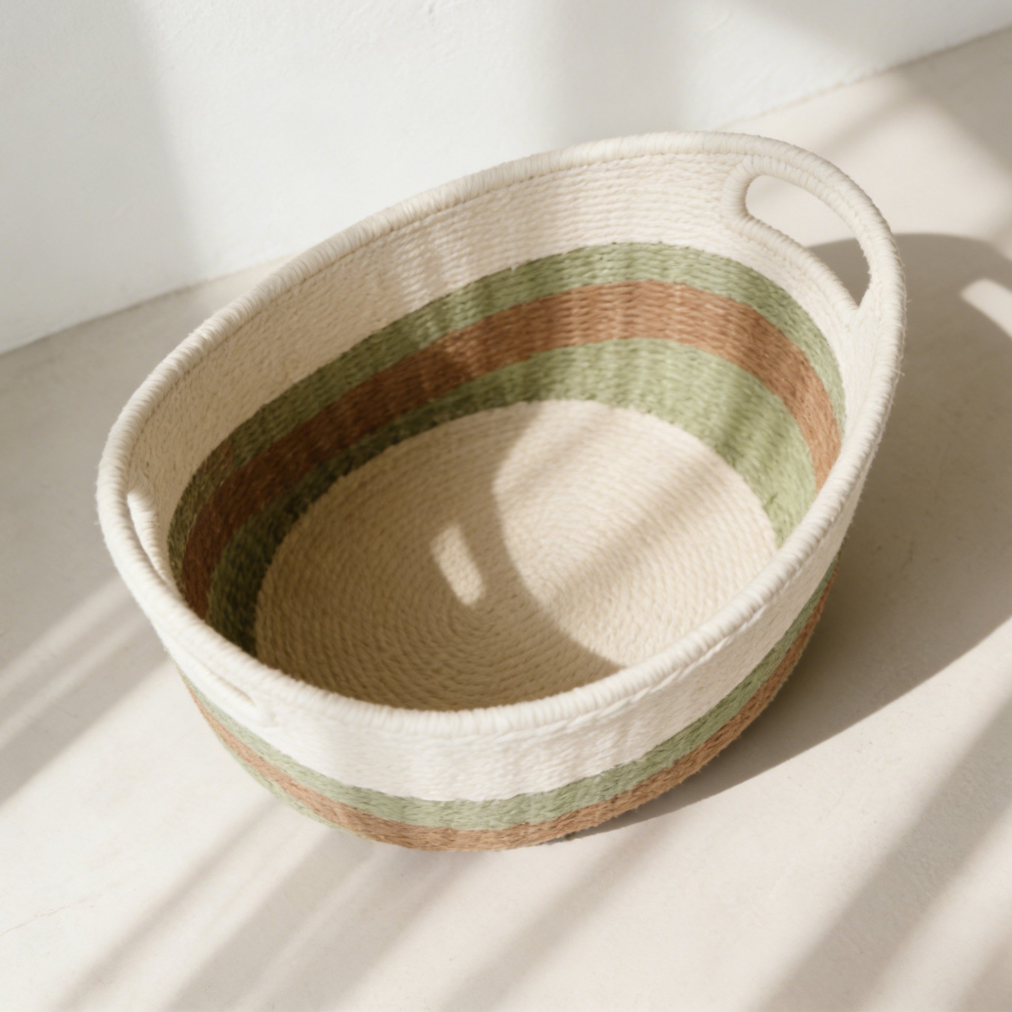 シンプルデザインのコットンロープバスケット