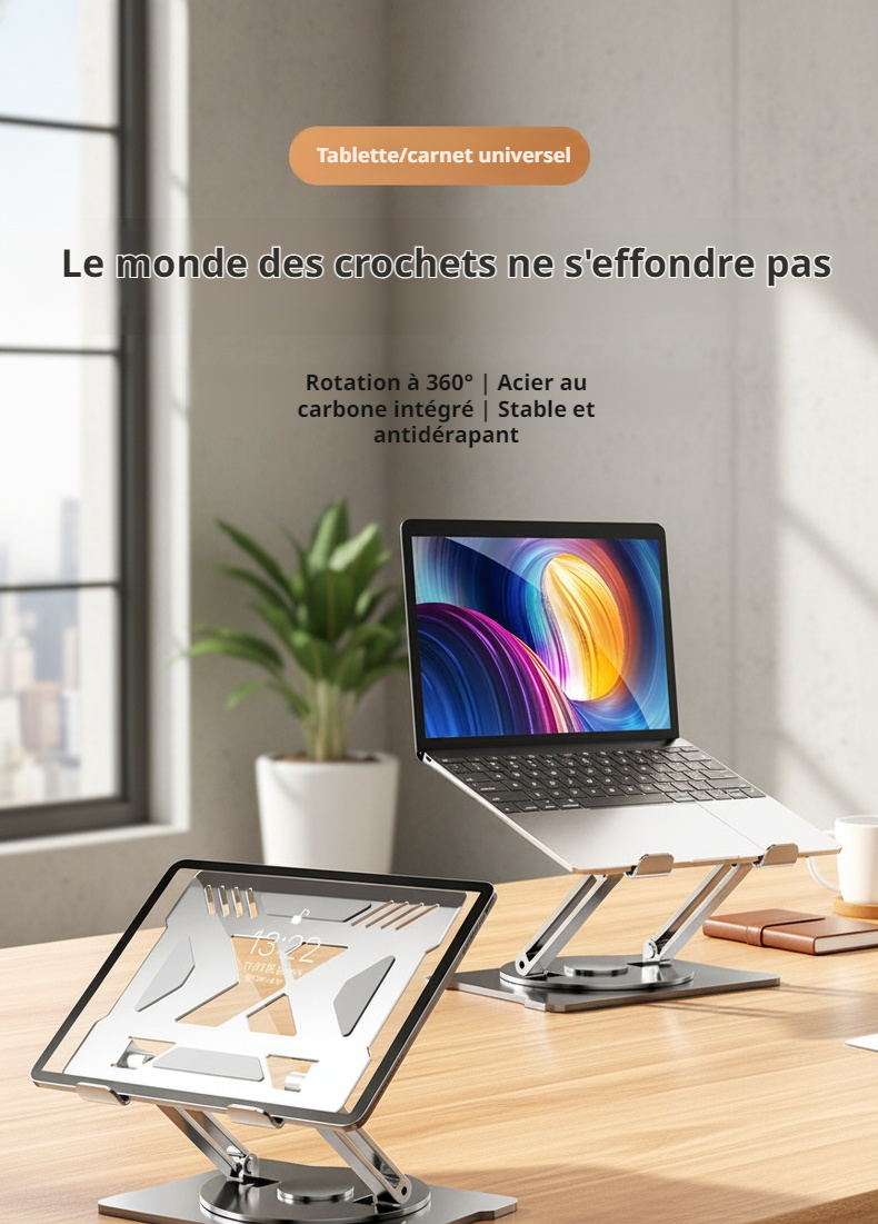 Support d'ordinateur réglable en angle et en hauteur sur un bureau