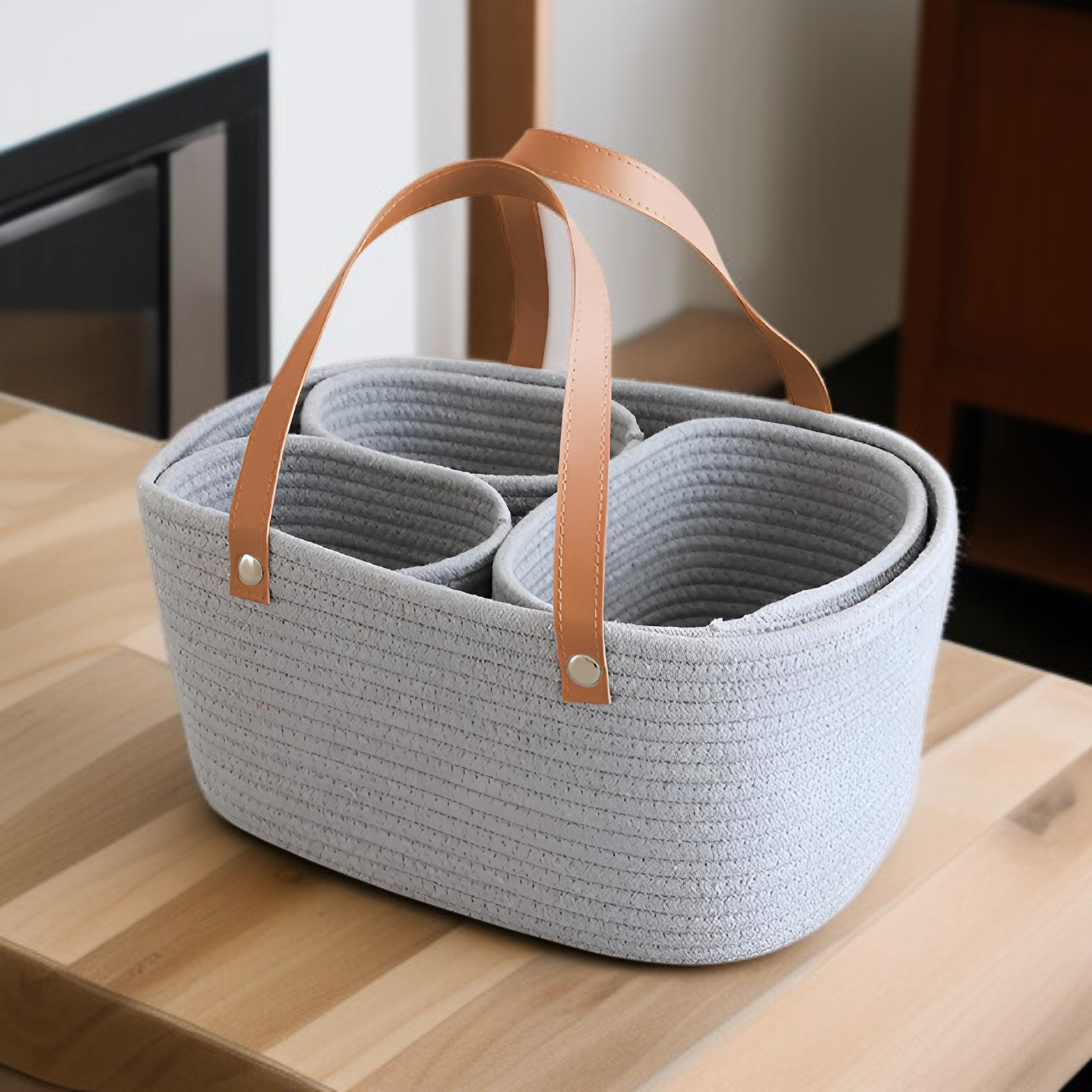 手編みの収納バスケット