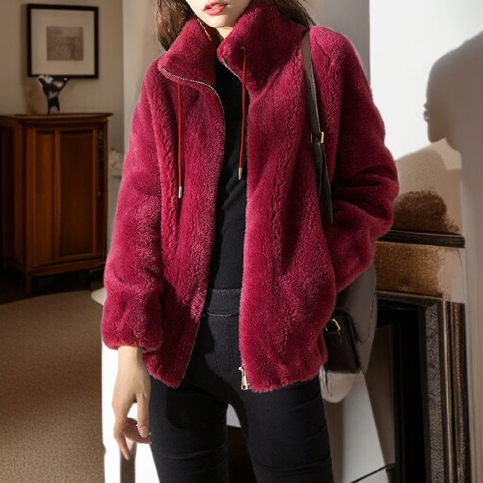 女士雙面珊瑚絨立領保暖開衫