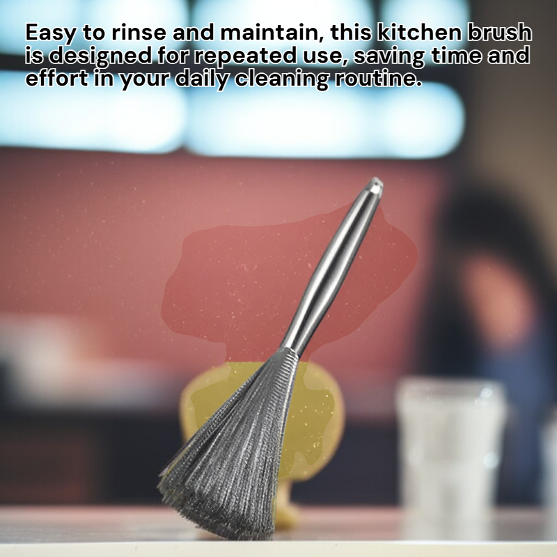 Long Handle Stainless Steel Pot Brush Kitchen Oil Cleaning Brush